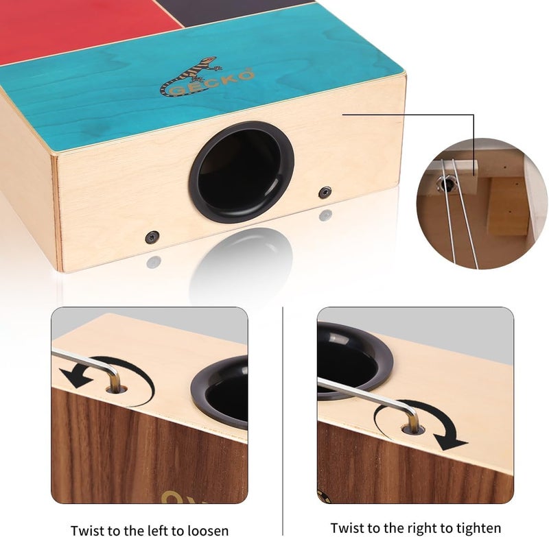 GECKO Cajon Drum Dual Sided Wooden Cajon with Bongo and Guitar String Sounds Portable Hand Percussion for Beginners and Professional Drummers Birch and Walnut Includes Carry Bag - Image 5